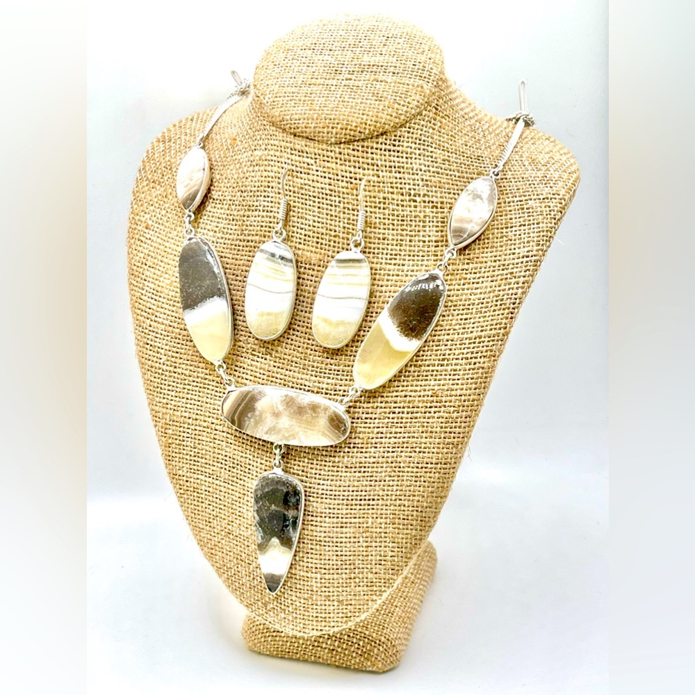 Zebra Yellow Calcite Necklace & Earrings